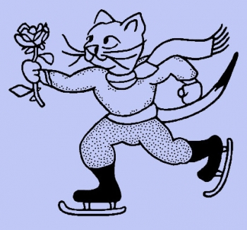 Rosenkavalier / Katze mit Rose und Schlittschuhen