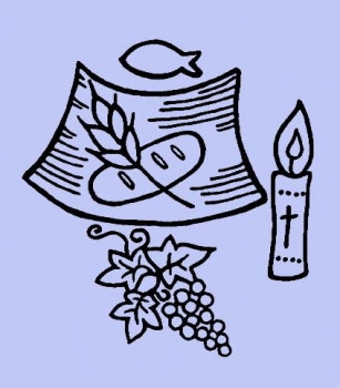 Kirchliche Symbole / Fisch Brot Wein Kerze