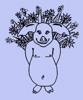Schwein mit Blumen