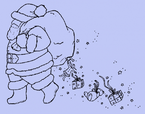 Niko bei Bescherung / Nikolaus mit Geschenkesack