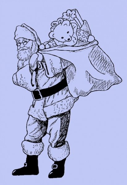 Weihnachtsmann mit Sack über der Schulter
